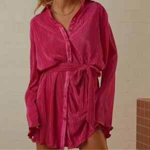 Peppermayo Pink Pleated Shirt Dress